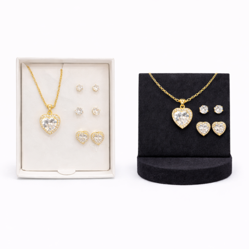 طقم قلب الكريستال الذهبي