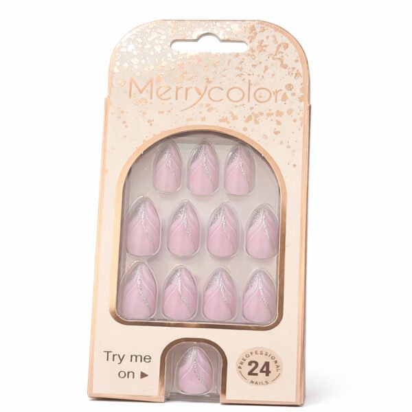 أظافر جاهزة فاخرة باللون الوردي مع لمسة فضية