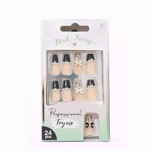 أظافر تركيب فاخرة بتصميم لؤلؤي وبو – ستايل فرنسي أنيق