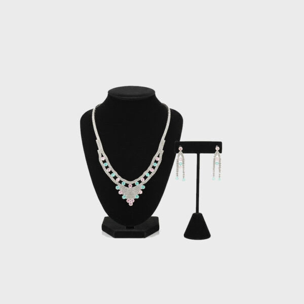 طقم عقد وأقراط كريستال باستيل فاخر